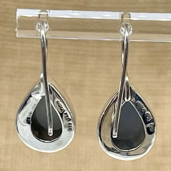 Green Drusy Sterling Silver Earrings Pear Shaped Drop Peacock Himalayan Gems - Picture 4 of 6